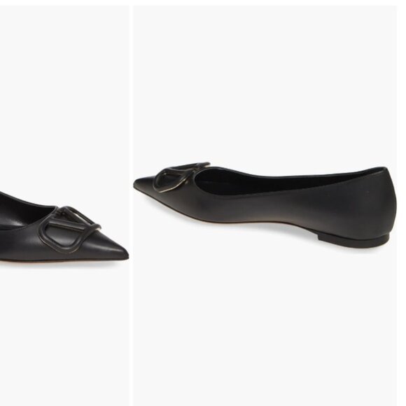 Black Valentino Garavani VLOGO Pointed Toe Ballet Flat - Picture 6 of 11